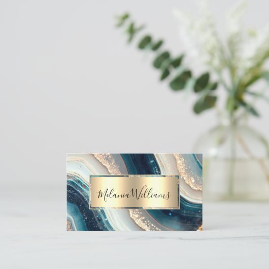 Elegant Blauwgroen goudmarmer Agate Geode QR Code Visitekaartje (Staand voorkant)
