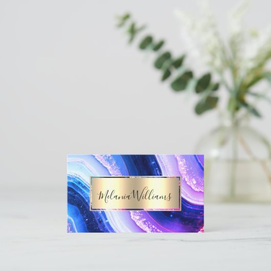 Elegant Blauwgroen goudmarmer Agate Geode QRCode P Visitekaartje (Staand voorkant)