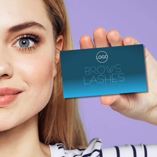 Elegant Blauwgroen Gradiënt Chic Mirror Lettertype Visitekaartje