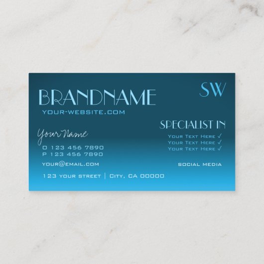 Elegant Blauwgroen gradiënt spiegellettertype Klas Visitekaartje (Achterkant)