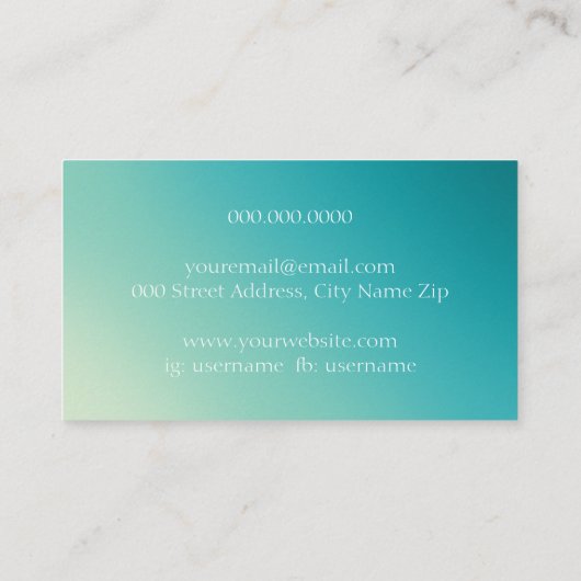 Elegant blauwgroen gradiënt visitekaartje (Achterkant)