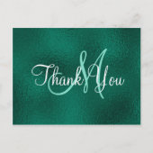 Elegant Blauwgroen Green Faux Folie Monogram Dank  Briefkaart (Voorkant)