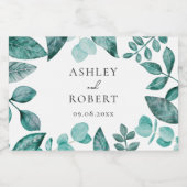 Elegant Blauwgroen Greenery Personalized Wedding Likeurfles Etiket (Enkel label)