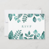 Elegant Blauwgroen Greenery Response, Waterverf We RSVP Kaartje (Achterkant)