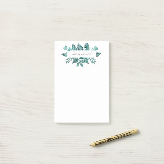 Elegant Blauwgroen Greenery verliest persoonlijke Post-it® Notes (Op bureau)