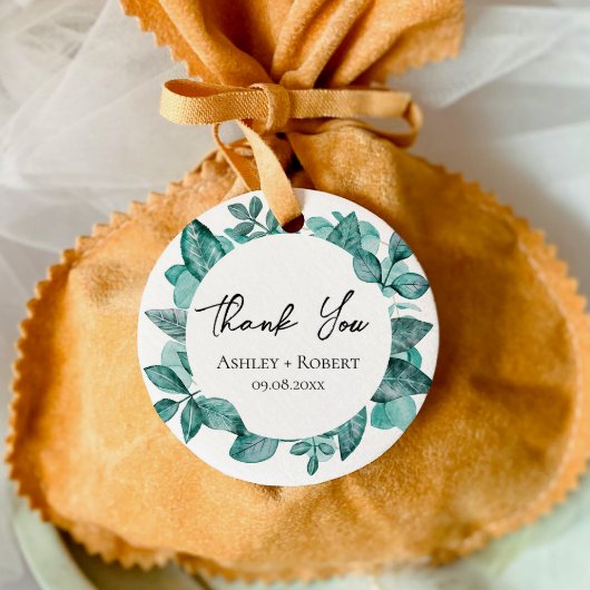Elegant Blauwgroen Greenery Waterverf Modern Weddi Bedankjes Labels