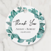 Elegant Blauwgroen Greenery Waterverf Modern Weddi Bedankjes Labels (Voorkant)