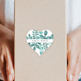 Elegant Blauwgroen Greenery Waterverf Modern Weddi Hart Sticker