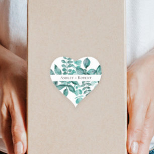 Elegant Blauwgroen Greenery Waterverf Modern Weddi Hart Sticker