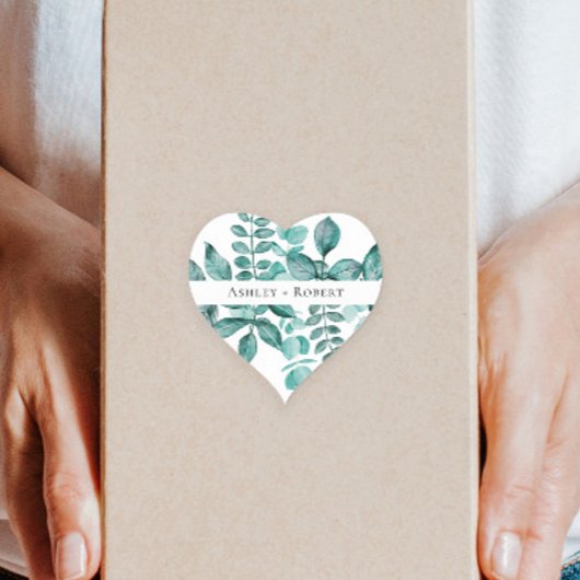 Elegant Blauwgroen Greenery Waterverf Modern Weddi Hart Sticker