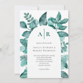 Elegant Blauwgroen Greenery Waterverf Modern Weddi Kaart (Voorkant)