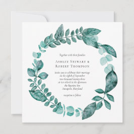 Elegant Blauwgroen Greenery Waterverf Modern Weddi Kaart