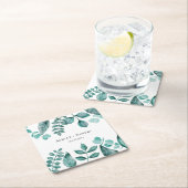 Elegant Blauwgroen Greenery Waterverf Modern Weddi Kartonnen Onderzetters (Insitu)