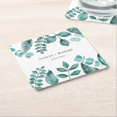 Elegant Blauwgroen Greenery Waterverf Modern Weddi Kartonnen Onderzetters (Schuin)