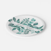 Elegant Blauwgroen Greenery Waterverf Modern Weddi Papieren Bordje (Gekanteld)