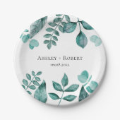 Elegant Blauwgroen Greenery Waterverf Modern Weddi Papieren Bordje (Voorkant)