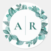 Elegant Blauwgroen Greenery Waterverf Modern Weddi Ronde Sticker (Voorkant)