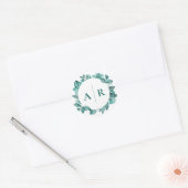 Elegant Blauwgroen Greenery Waterverf Modern Weddi Ronde Sticker (Envelop)