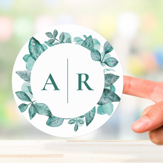 Elegant Blauwgroen Greenery Waterverf Modern Weddi Ronde Sticker