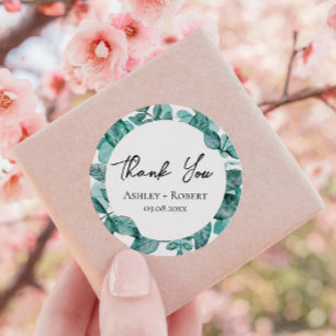 Elegant Blauwgroen Greenery Waterverf Modern Weddi Ronde Sticker