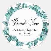 Elegant Blauwgroen Greenery Waterverf Modern Weddi Ronde Sticker (Voorkant)