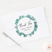 Elegant Blauwgroen Greenery Waterverf Modern Weddi Ronde Sticker (Envelop)