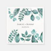 Elegant Blauwgroen Greenery Waterverf Modern Weddi Servet (Voorkant)