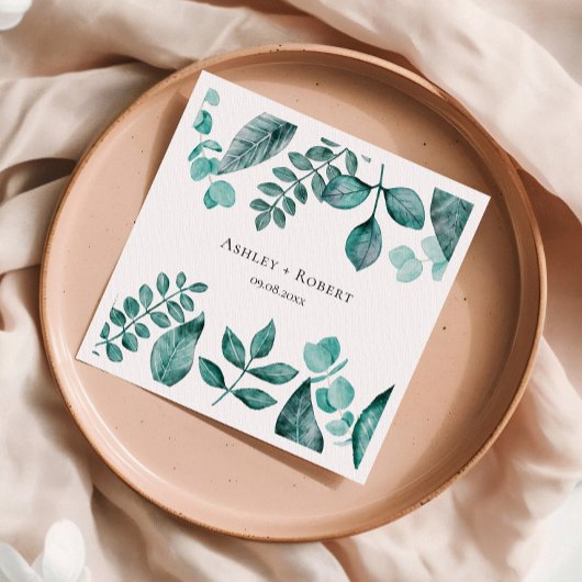 Elegant Blauwgroen Greenery Waterverf Modern Weddi Servet