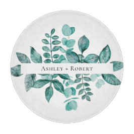 Elegant Blauwgroen Greenery Waterverf Modern Weddi Snijplank