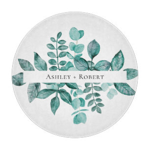 Elegant Blauwgroen Greenery Waterverf Modern Weddi Snijplank