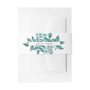 Elegant Blauwgroen Greenery Waterverf Modern Weddi Uitnodigingen Wikkel