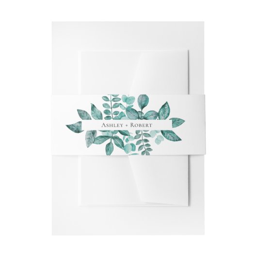 Elegant Blauwgroen Greenery Waterverf Modern Weddi Uitnodigingen Wikkel (Voorkant Voorbeeld)