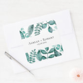 Elegant Blauwgroen Greenery Waterverf Modern Weddi Vierkante Sticker (Envelop)
