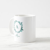 Elegant Blauwgroen Greenery Waterverf Monogram Koffiemok (Voorkant links)