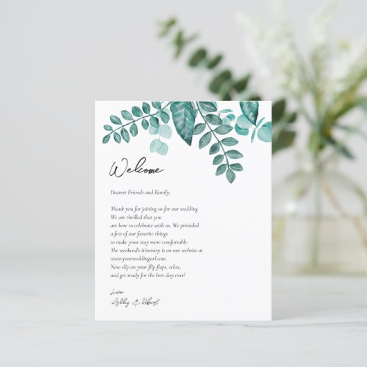 Elegant Blauwgroen Greenery Wedding Welcome Bag Le (Staand voorkant)