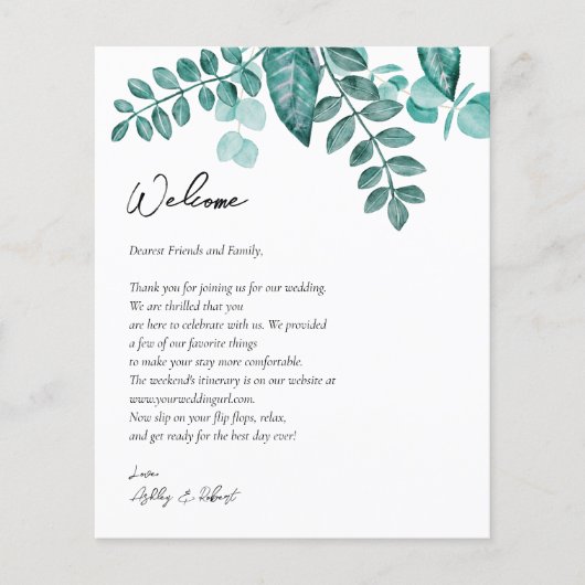 Elegant Blauwgroen Greenery Wedding Welcome Bag Le (Voorkant)