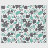 Elegant Blauwgroen grijs bruin Clematis Floral Pat Cadeaupapier (Vlak)