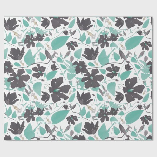 Elegant Blauwgroen grijs bruin Clematis Floral Pat Cadeaupapier (Vlak)