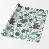 Elegant Blauwgroen grijs bruin Clematis Floral Pat Cadeaupapier (Uitgerold)