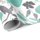 Elegant Blauwgroen grijs bruin Clematis Floral Pat Cadeaupapier (Rol Hoek)