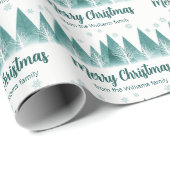 Elegant Blauwgroen groen bos Aangepast kerstfeest Cadeaupapier (Rol Hoek)