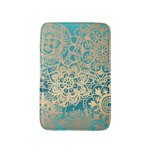 Elegant Blauwgroen Groen en Gold Mandala Pattern Badmat (Voorkant Verticaal)