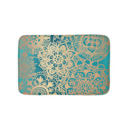 Elegant Blauwgroen Groen en Gold Mandala Pattern Badmat