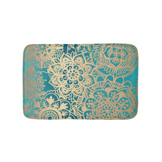 Elegant Blauwgroen Groen en Gold Mandala Pattern Badmat (Voorkant)
