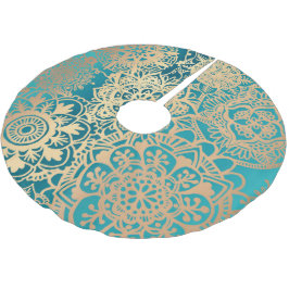Elegant Blauwgroen Groen en Gold Mandala Pattern Kerstboom Rok