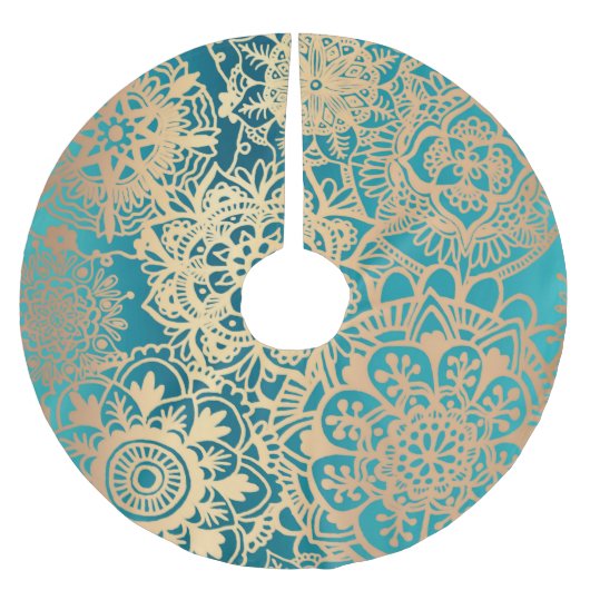 Elegant Blauwgroen Groen en Gold Mandala Pattern Kerstboom Rok (Voorkant)