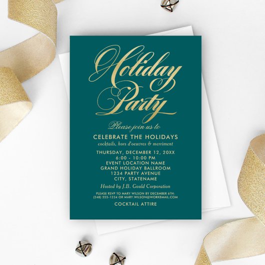 Elegant Blauwgroen Groen en Gold Script Holiday Pa Kaart