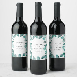 Elegant Blauwgroen groen gepersonaliseerde bruilof Wijn Etiket