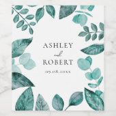 Elegant Blauwgroen groen gepersonaliseerde bruilof Wijn Etiket (Enkel label)