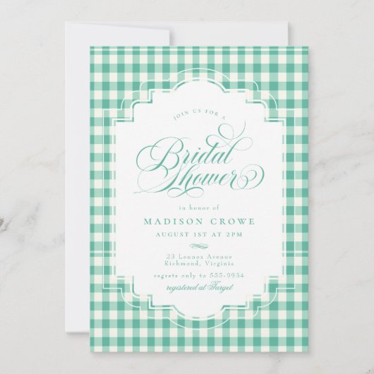 Elegant Blauwgroen Groen Gingham Script Vrijgezell Kaart (Voorkant)